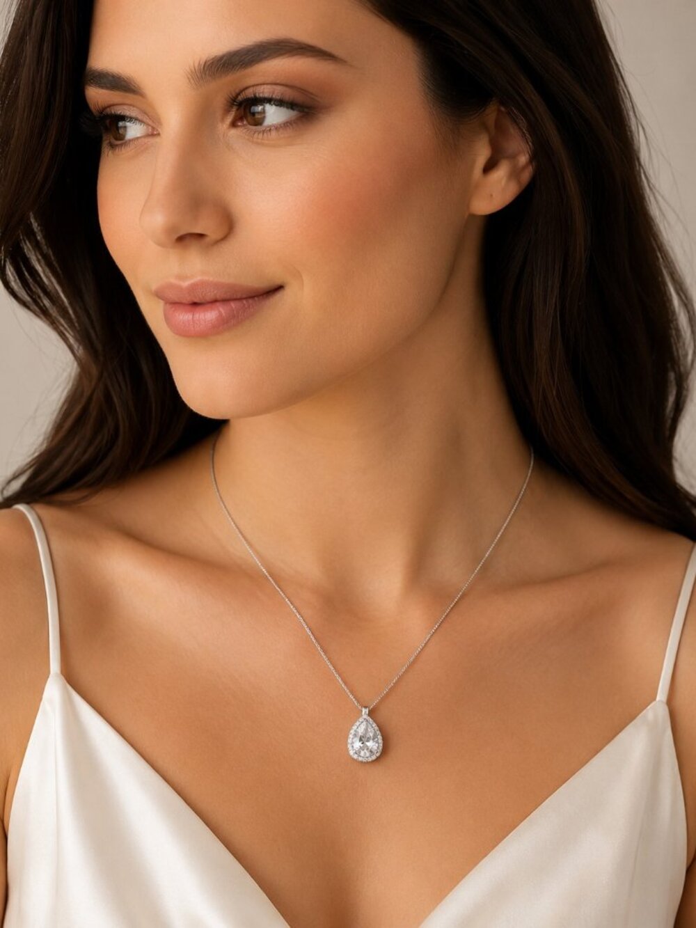 3 Carat Teardrop Moissanite Necklace | 925 Sterling Silver Halo Pendant